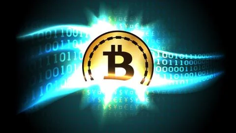 Symbol of cryptocurrency bitcoin exchanges currency signs for binary code Stock Illustration