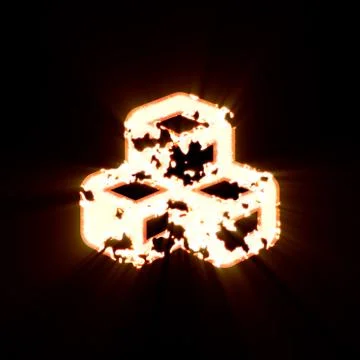 Symbol cubes burned on a black background. Bright shine Stock Illustration