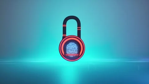 Symbol of digital lock closed and then open by fingerprint. Blue modern back Stock Footage 257371026