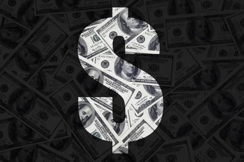 The symbol "Dollar" on a black background. A pattern from the set of scattere Stock Photos