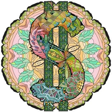 Symbol of dollar zentangle on mandala. Vector decorative object イラスト素材