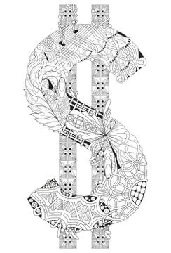 Symbol of dollar zentangle. Vector decorative object Stockillustratie