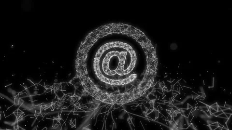 The "@" symbol drops, creating waves of plexus lines that radiate outward, .. Stock Footage 291096315