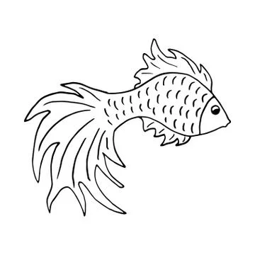 Symbol editable template fish symbol. Hand-drawn goldfish, vector doodle. Stock Illustration