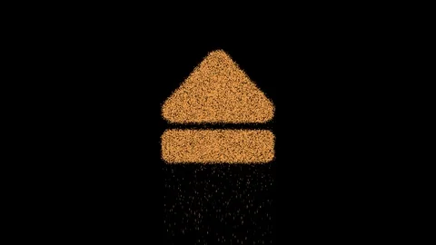 Symbol eject appears from crumbling sand. Then crumbles down. Alpha channel Stock Footage 106587853