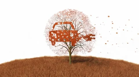 Symbol electric car on a tree, falling leaves Stock Footage 43736845