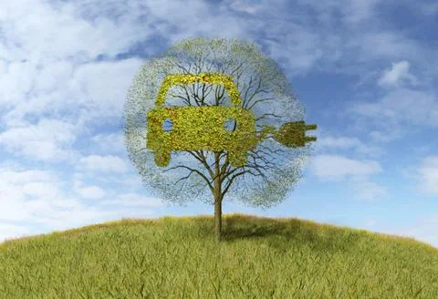 Symbol electricity car on tree Stock Illustration