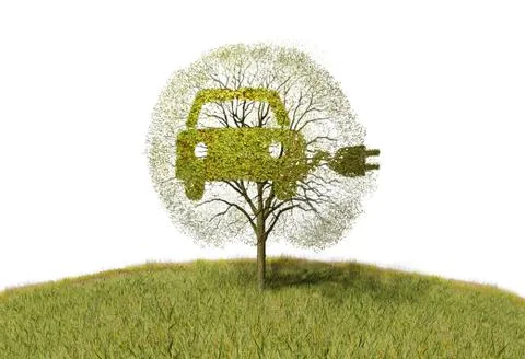 Symbol electricity car on tree Stock-Illustration