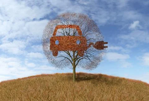 Symbol electricity car on tree Stock Illustration