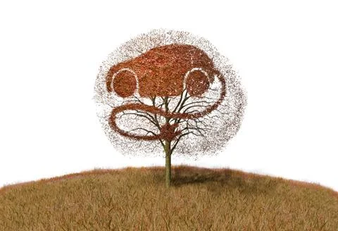 Symbol electricity car on tree Stock Illustration