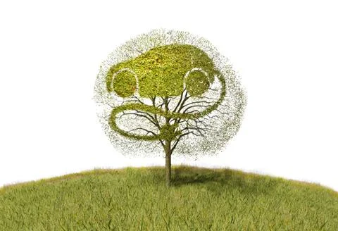 Symbol electricity car on tree Stock Illustration