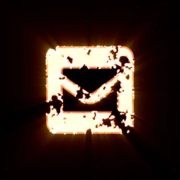 Symbol envelope square burned on a black background. Bright shine Stock Illustration