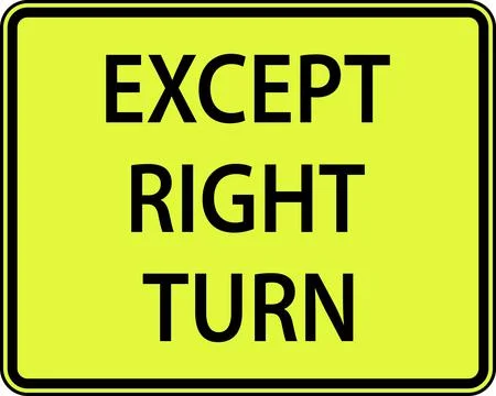 Symbol Except Right Turn Plaque Sign Stock Illustration
