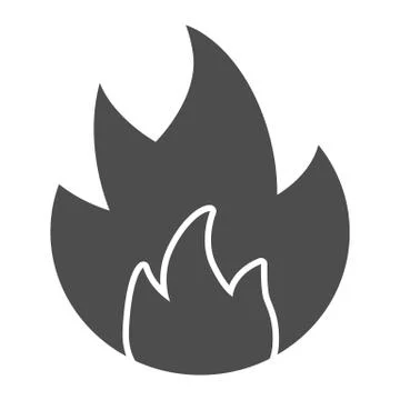 Symbol of fire solid icon. Flammable caution sign glyph style pictogram on white Stock Illustration