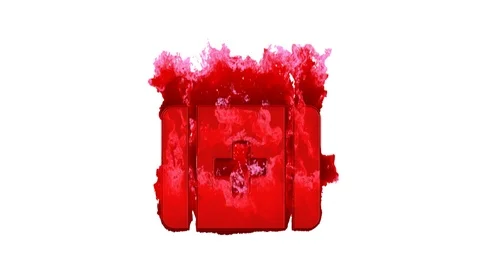 Symbol first aid inflames with dark fire, then burns. In - Out loop. Alpha Video stock 106267299