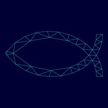 Symbol fish low poly triangulation triangulated polygonal electric cyan blu.. Stock Illustration