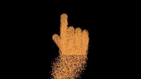 Symbol hand pointer appears from crumbling sand. Then crumbles down. Alpha Stock Footage 107067714