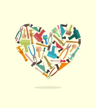Symbol of  heart of construction tools. Logo for  store or workshop tools, ca Stock Illustration