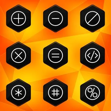 Symbol. Hexagonal icons set on abstract orange background 库存插图
