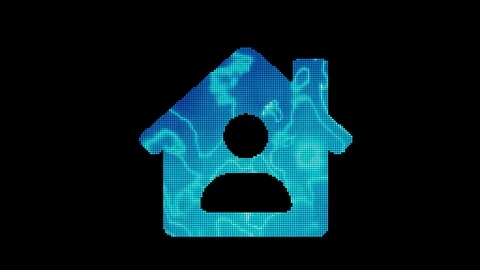 The symbol house user is assembled from small balls. Then it shimmers with blue. Stock Footage 127558547