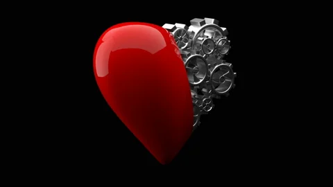 Symbol of the human heart half consisting of metal gears, on a black background Stock Footage 117254918