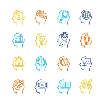 Symbol Human Mind Color Thin Line Icon Set. Vector Stock Illustration
