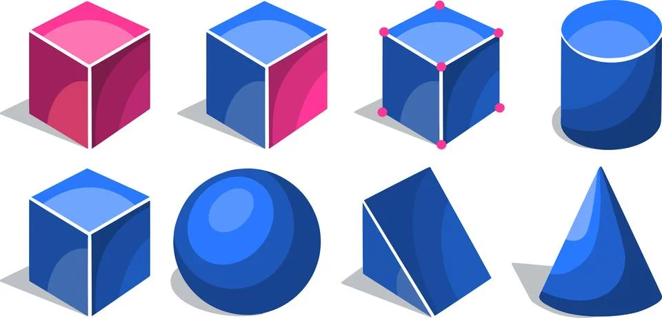 Symbol icon vector blue Stereometry volumetric faces geometry shapes Stock Illustration