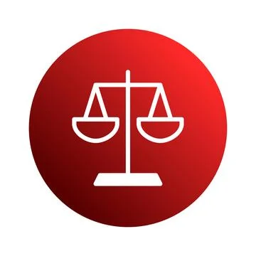 Symbol of justice on a red background representing law equality and fairnes.. Illustrazione stock