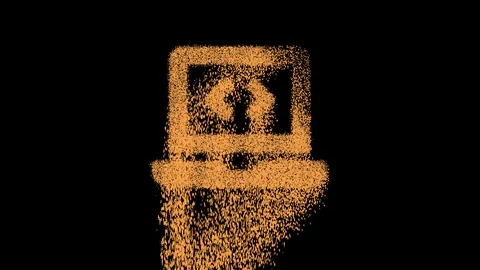 Symbol laptop code appears from crumbling sand. Then crumbles down. Alpha Stock Footage 107390791