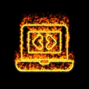 The symbol laptop code burns in red fire Stock-Illustration