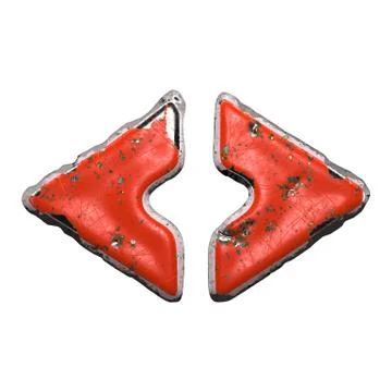 Symbol left and right angle bracket made of red paintad metal isolated on white Stock-Illustration