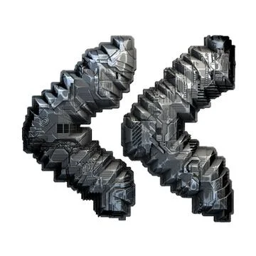 Symbol left quotation marks made of metal isolated on white background. 3d 스톡 일러스트