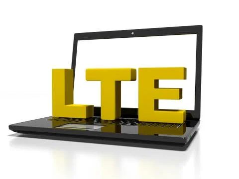 Symbol LTE on a laptop computer, high-speed wireless communication concept, 3d Stock Illustration