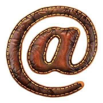 Symbol at made of leather. 3D render font with skin texture isolated on white Illustrazione stock