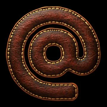 Symbol at made of leather. 3D render font with skin texture on black background. Stock Illustration