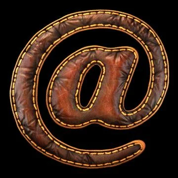 Symbol at made of leather. 3D render font with skin texture isolated on black Stock Illustration