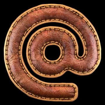 Symbol at made of leather. 3D render font with skin texture on black background. Illustrazione stock