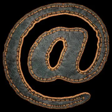 Symbol at made of leather. 3D render font with skin texture isolated on black Stock Illustration
