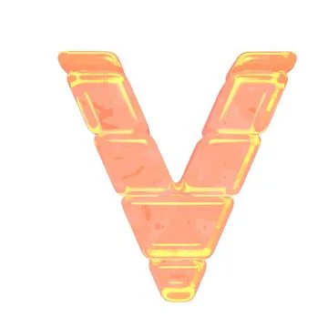 Symbol made of orange colored ice. letter v Stock Illustration