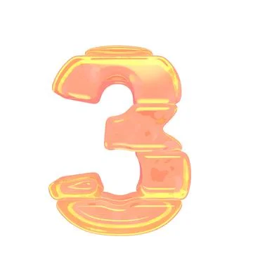 Symbol made of orange colored ice. number 3 Stock Illustration