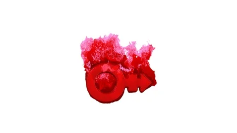 Symbol mars stroke h inflames with dark fire, then burns. In - Out loop. Alpha Video stock 106844498