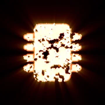 Symbol microchip burned on a black background. Bright shine Stock Illustration