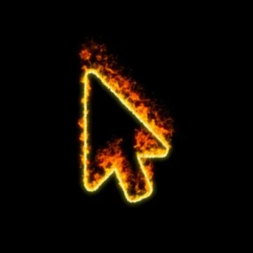 The symbol mouse pointer burns in red fire Illustrazione stock