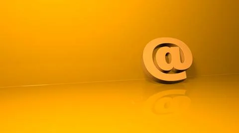 The @ symbol is orange, located on an orange background. 3D image.  Stock Illustration