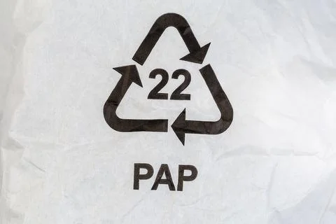 Symbol of paper recycling code on white paper, top view Stockfoto's