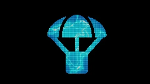 The symbol parachute box is assembled from small balls. Then it shimmers with Stock Footage 129869093