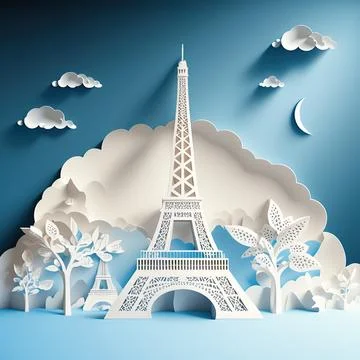 Symbol of Paris landmark eiffel tower in paper cute イラスト素材