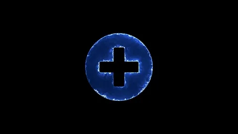 Symbol plus circle. Blue Electric Glow Storm. looped video. Alpha channel black Stock Footage 99002760