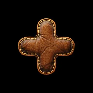 Symbol plus made of leather. 3D render font with skin texture isolated on black Illustrazione stock