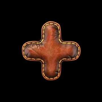 Symbol plus made of leather. 3D render font with skin texture isolated on black Illustrazione stock